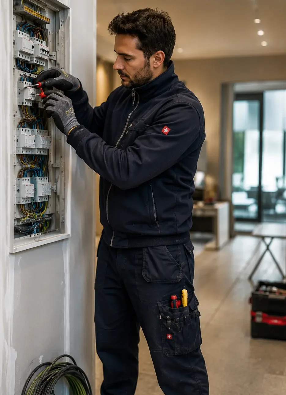 Elettricista professionista al lavoro su un quadro elettrico